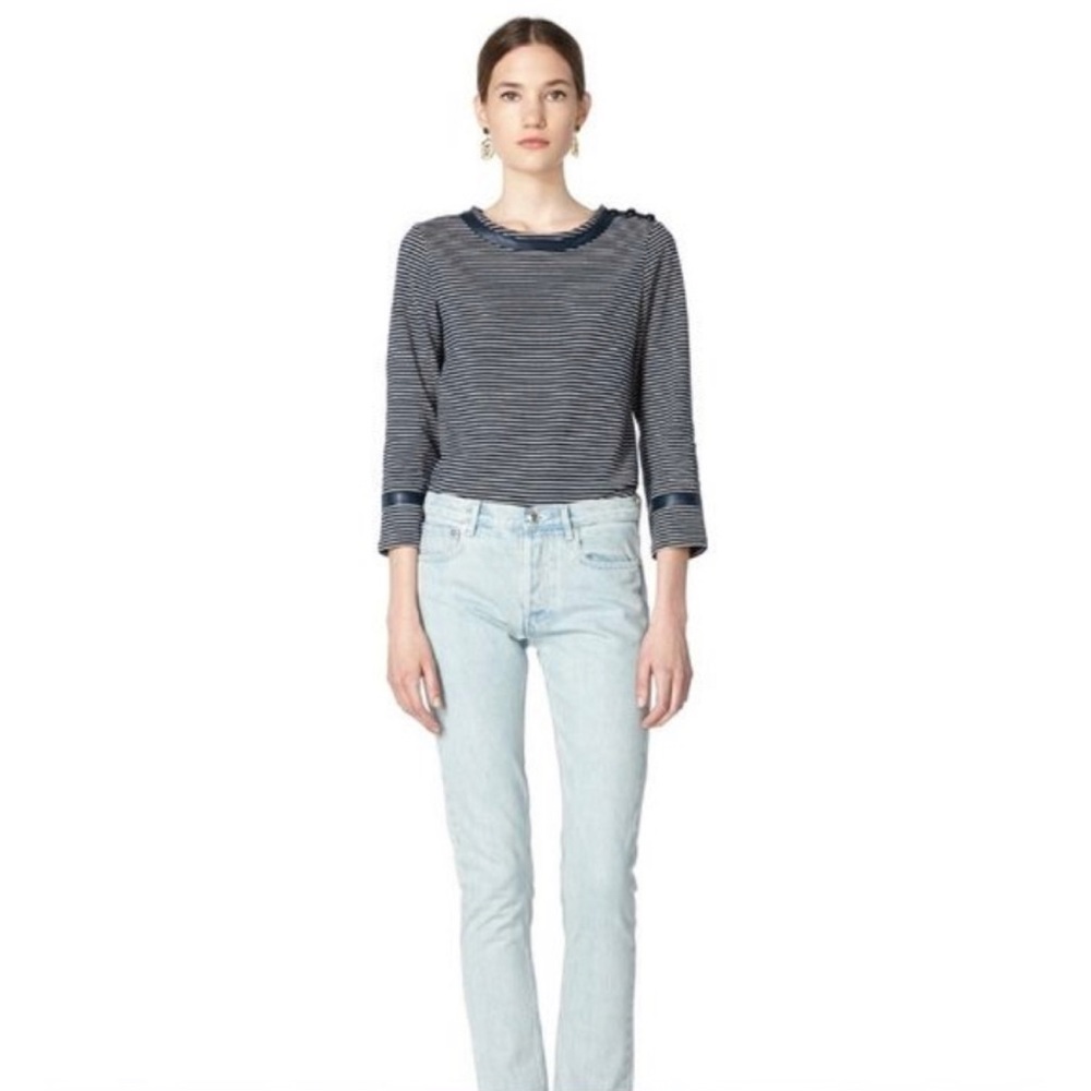 SOLD! A.P.C. Striped top with faux leather detail size M